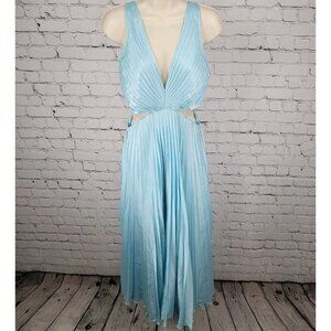 Abercrombie & Fitch Blue Satin Sleeveless Cut Out Midi Dress Size Medium M